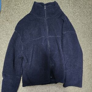 H&M Navy Textured Sherpa Coat